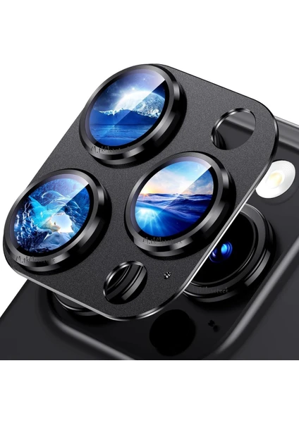 MTK Moveteck Apple Iphone 15 Pro Uyumlu Kamera Lens Koruyucu Cam Tam Kaplar Tek Parça Metal Çerceveli Titanyum Renkli