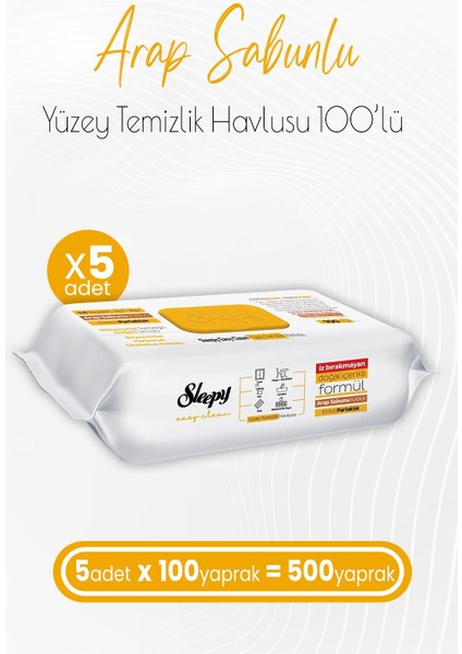 Easy Clean Arap Sabunu Katkılı Yüzey Temizlik Havlusu 100 x 5 Adet (500 Yaprak)