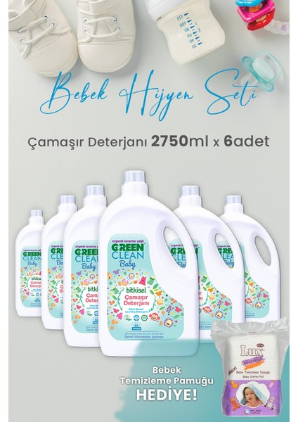 Green Clean Baby Bitkisel Çamaşır Deterjanı Lavanta Yağlı 2750 ml x 6 Adet ve Hediyeli