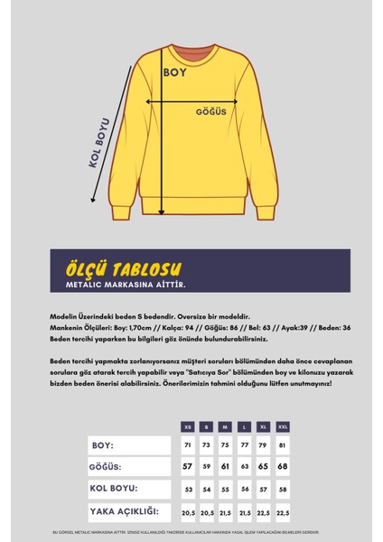 mmetalic Saks Kadın Pamuklu Oversize Basic Bisiklet Yaka  Sweatshirt