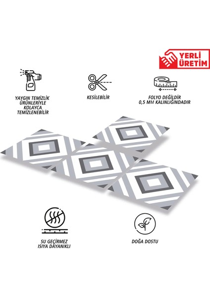 Kendinden Yapışkanlı Banyo Mutfak Kaplama Geometrik 04 Desenli Pvc Karo 30X30 cm (11 Adet) 1 M2