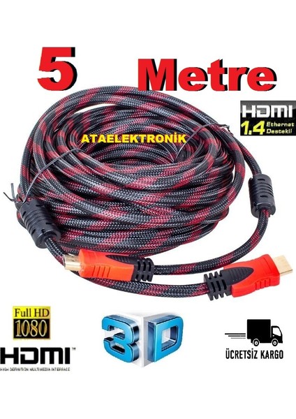 5 Metre Sargılı Hdmi Kablo Full Hd 2160p Kaliteli HDMİ İP ÖRGÜLÜ SARGILI 5mt