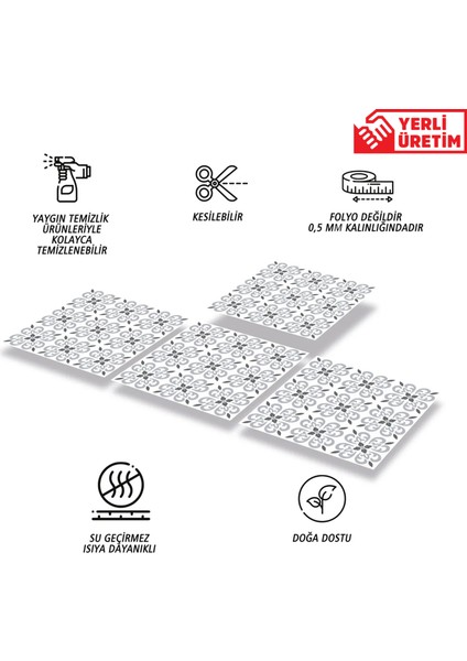 Kendinden Yapışkanlı Mutfak Banyo Kaplama Geometrik 043 Desenli Pvc Karo 30x30 cm 11 Adet 1m2