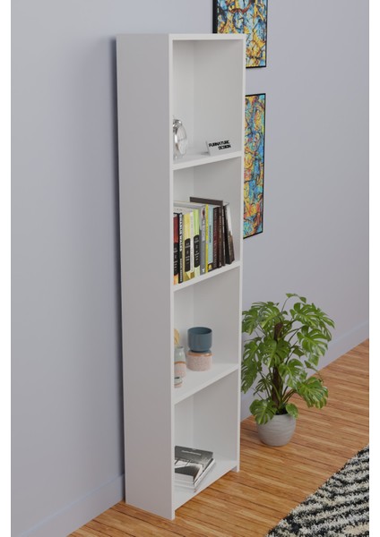 5 Raflı Kitaplık Arkalıklı Dar Raf Kütüphane 170 cm Beyaz