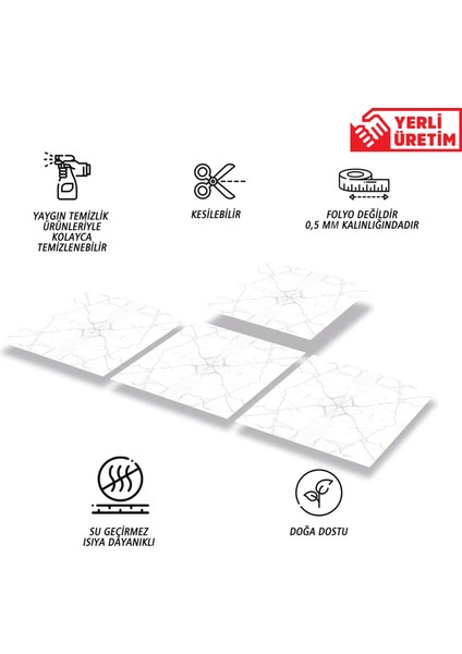 Kendinden Yapışkanlı Kesilebilir Mermer 010 Desenli Pvc Karo 30x30 cm 11 Adet 1m2