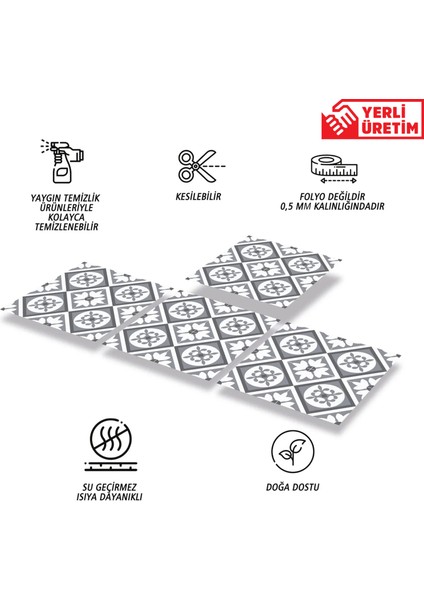 Kendinden Yapışkanlı Mutfak Banyo Kaplama Geometrik 029 Desenli Pvc Karo 30X30 cm (11 Adet) 1m2