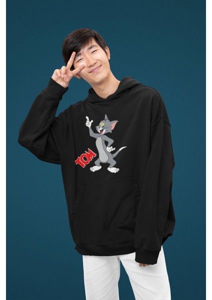 Tom Ve Jerry Çiftler Için Baskılı Kapüşonlu Sweatshirt modelleri