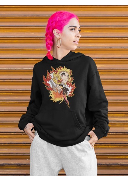 Fuddy Moda Rengoku Kyojuro Baskılı Kapüşonlu Sweatshirt