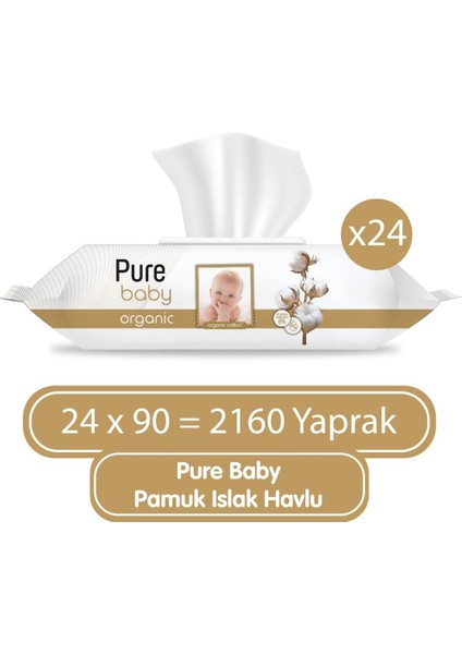 Pure Baby Organik Pamuklu Islak Havlu 24×90 (2160 Yaprak)