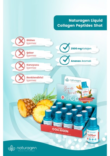 Ananas Aromalı Likit Collagen Shot 60 ml X12 Adet Şişe(Tip 1 & Tip3 Hidrolize Sıvı Collagen)