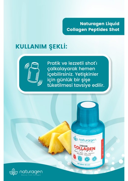 Ananas Aromalı Likit Collagen Shot 60 ml X12 Adet Şişe(Tip 1 & Tip3 Hidrolize Sıvı Collagen)