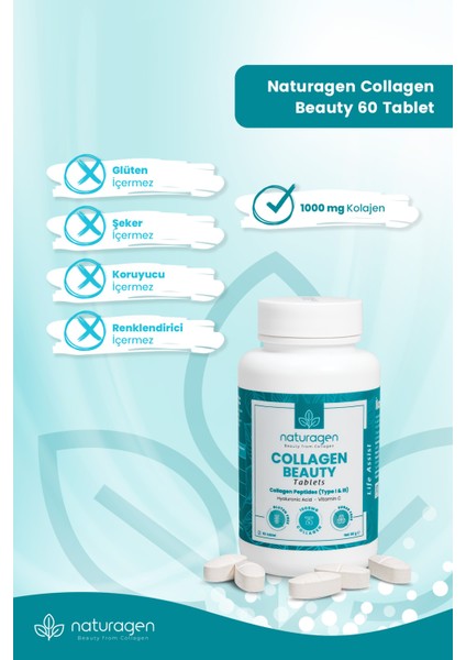 60 Tablet Hidrolize Collagen Type (Tip 1&Tip 3 Sığır ,Hyaluronic Acid & Vitamin C)