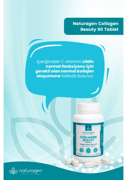 60 Tablet Hidrolize Collagen Type (Tip 1&Tip 3 Sığır ,Hyaluronic Acid & Vitamin C)