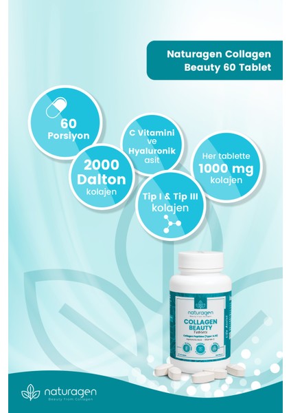 60 Tablet Hidrolize Collagen Type (Tip 1&Tip 3 Sığır ,Hyaluronic Acid & Vitamin C)