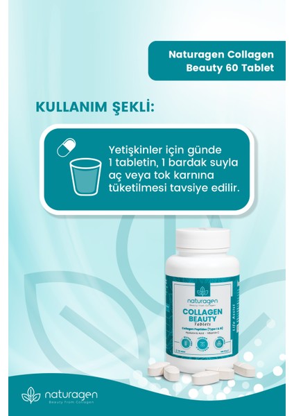 60 Tablet Hidrolize Collagen Type (Tip 1&Tip 3 Sığır ,Hyaluronic Acid & Vitamin C)