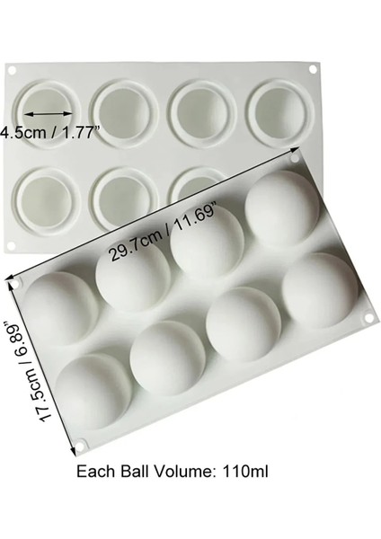 Silikon Kek Pasta Sabun ve Mum Kalıbı Küre Şekilli 8'li