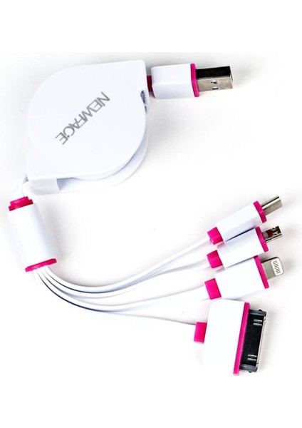 Makaralı 4in1 USB Kablo - Pembe