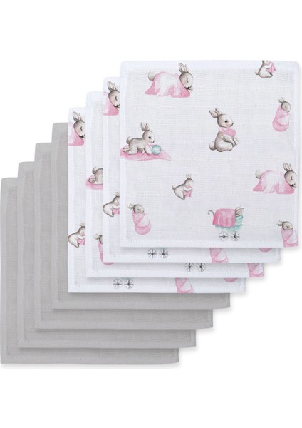 Deux Lapins Müslin Bebek Ağız Bezi Paketi – Bébé Lapin Rose & Cotton Grey 10`lu