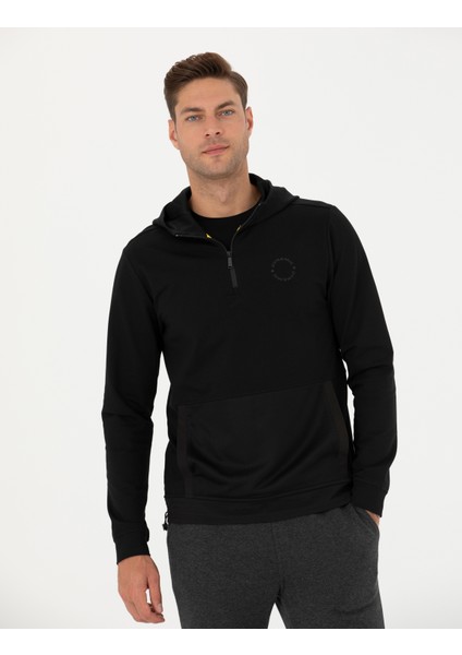 Pierre Cardin Erkek Siyah Regular Fit Kapüşonlu Sweatshirt 50273900-VR046