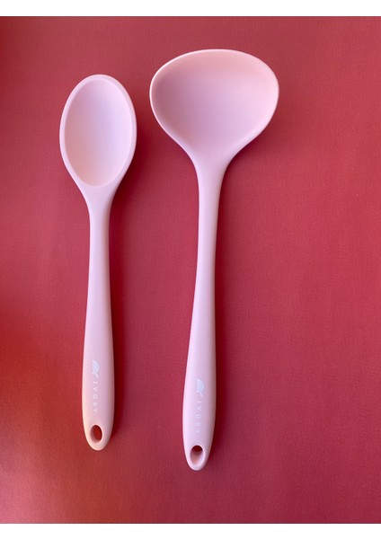 Sert Uçlu Isıya Dayanıklı Yanmaz Yapışmaz Silikon Kaşık Seti 2 Parça 28CM Uzun Derinkaşık 28CM Kepçe