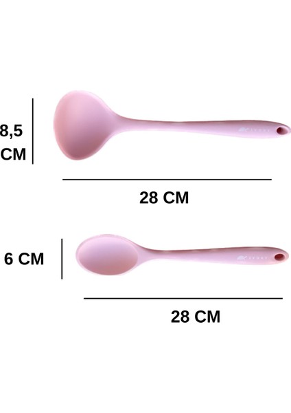 Sert Uçlu Isıya Dayanıklı Yanmaz Yapışmaz Silikon Kaşık Seti 2 Parça 28CM Uzun Derinkaşık 28CM Kepçe