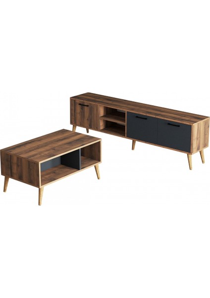 Set 1581-2070 Exxen 180 cm Tv Ünitesi + Exxen Orta Sehpa - Hat-Antrasit Rengi
