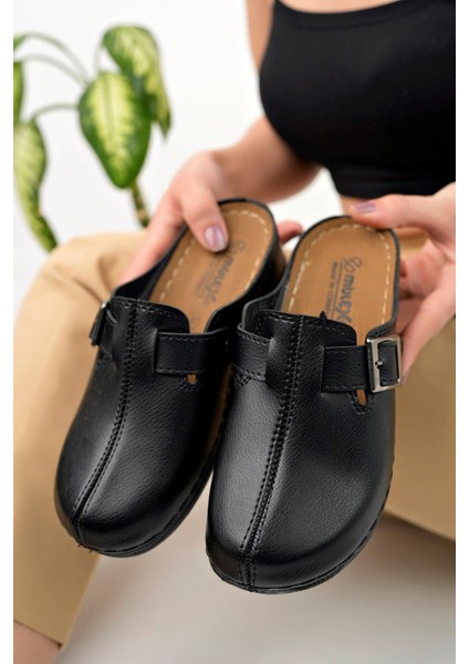 Ortopedik Ped Burnu Kapalı Tokalı Siyah Terlik modelleri