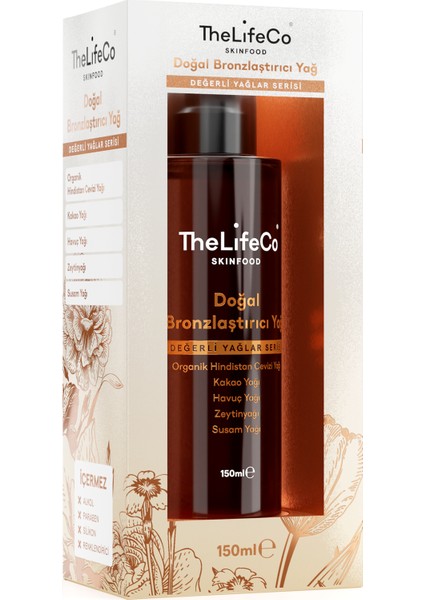 Thelifeco Skinfood Değerli Yağlar Serisi Doğal Bronzlaştırıcı Yağ 150 ml