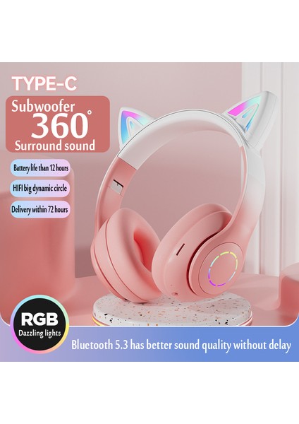 Kedi Kulak Içi Kulaklık Bluetooth Kablosuz Müzik Kulaklık Degrade Renk LED Işık Mic ile Oyun Kulaklık Çocuklar Güzel Yılbaşı Hediyeleri (Yurt Dışından) fiyatları