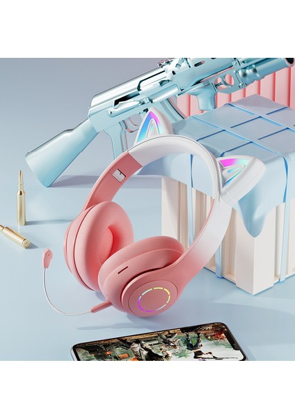 Kedi Kulak Içi Kulaklık Bluetooth Kablosuz Müzik Kulaklık Degrade Renk LED Işık Mic ile Oyun Kulaklık Çocuklar Güzel Yılbaşı Hediyeleri (Yurt Dışından) fırsatları