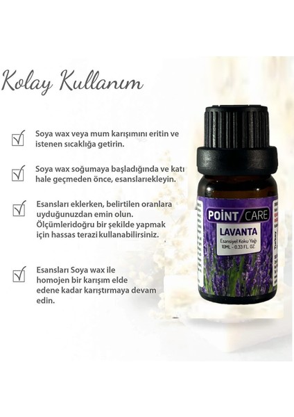 Point Care Lavanta Mum Esansı 10ML , Mum Koku Soya Wax Esansı Lavanta Kokulu (1 Adet)