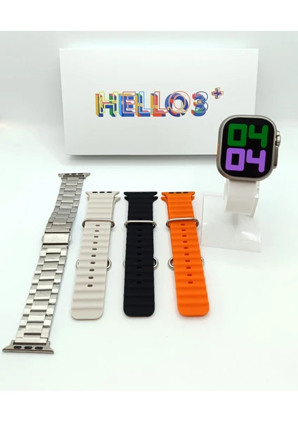 Eco Center Hello Watch 3+ Plus H12 Amoled Ekran 4 Kordonlu Ultra 49MM Watch 9 Şarj Pusula 4gb Rom Akıllı Saat