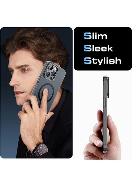 Iphone 15 Pro Max Kılıf Mat Metal Çerceveli Arkası Buzlu Matrix Magsafe Kapak Ultra Ince Thin Slim Kapak