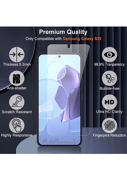 MTK Moveteck Samsung Galaxy S23 Fe Uyumlu Ekran Koruyucu 9h Temperli Cam Şeffaf Ekran Camı Passifik (1 Adet)
