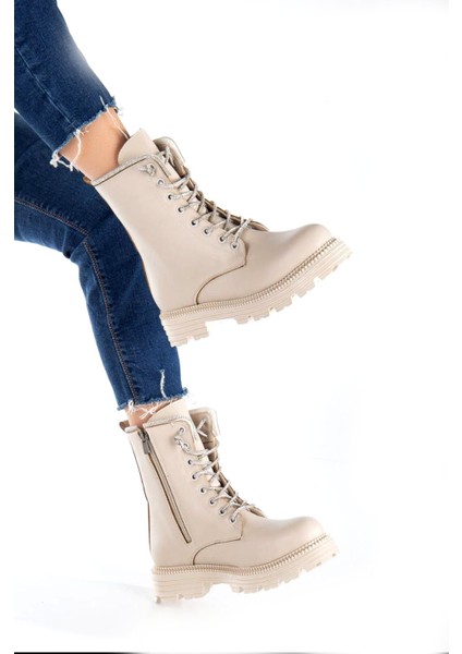 cc 3081 Bej Taş Bağcıklı Kadın Bot fiyatları