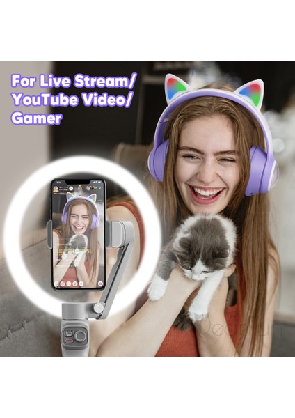 Rgb Kablosuz Kulaklıklar Kızlar Uzay Kapsülü Kedi Mikrofonlu Kulaklıklar Stereo Kulaklık Oyun Için Canlı Video Müzik Kulaklık Kız Hediye (Yurt Dışından) modelleri