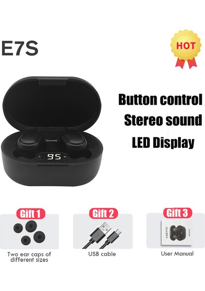 Orijinal E7S Tws Kablosuz Mikrofonlu Kulaklıklar LED Ekran Kulakiçi Kablosuz Bluetooth Kulaklık Hava E7S Fone Bluetooth Kulaklık (Yurt Dışından)