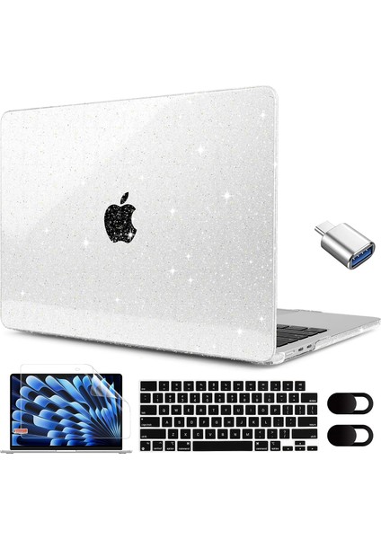 MacBook Air 15 Inç Kılıf 2023 Için Şeffaf Kılıf, M2 Çipli A2941, Klavye Kapağı ve Kamera Kapakları ve 15.3" MacBook Air Için Otg Adaptörlü Dizüstü Bilgisayar Se (Yurt Dışından)