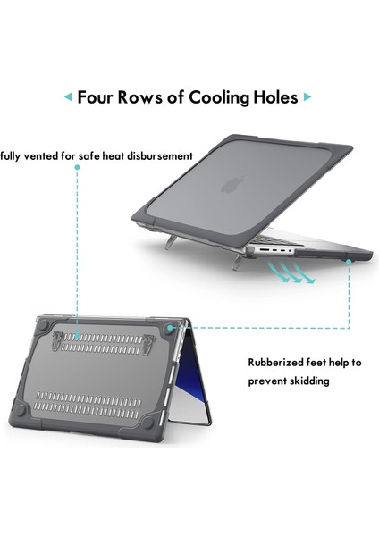MacBook Pro 14 Inç Kılıf Için 2023 A2779 M2 A2442 M1 Pro/max 2022 2021 Yayın, Katlanır Kickstand ile Ağır Hizmet Sert Kabuk Çift Katmanlı Koruyucu Kapak -Gri (Yurt Dışından)
