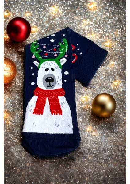 Unisex Yeni Yıl Yılbaşı Temalı 1 Çift Soket Çorap Seti