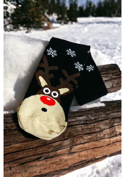 Unisex Yeni Yıl Yılbaşı Temalı 1 Çift Soket Çorap Seti