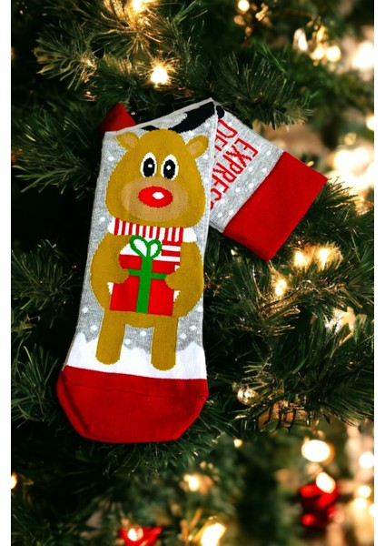 Unisex Yeni Yıl Yılbaşı Temalı 1 Çift Soket Çorap Seti