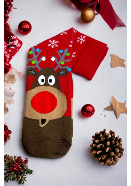 Unisex Yeni Yıl Yılbaşı Temalı 1 Çift Soket Çorap Seti