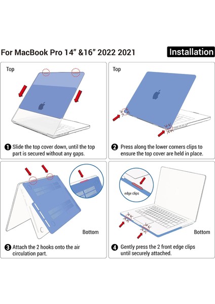 MacBook Pro 14 Inç Kılıf 2023 2022 2021 M2 A2779 M1 A2442 Pro/max ile Uyumlu, Sert Kılıf ve Klavye Kapak ve Ekran Koruyucu ve Mac Pro 14 Touch Id Için Type-C, F (Yurt Dışından)