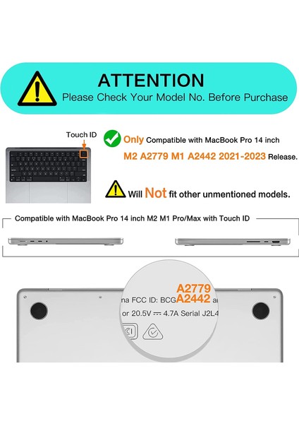 MacBook Pro 14 Inç Kılıf ile Uyumlu 2023 2022 2021 Yayın M2 A2779 A2442 M1 Pro/max Chip Touch Id, Plastik Sert Kabuk&klavye Kapağı&ekran Koruyucu&c Tipi Adaptör (Yurt Dışından)