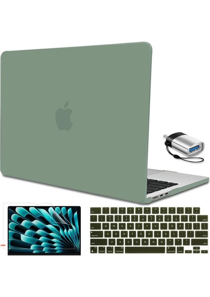 MacBook Air 15 Inç Kılıf 2023 A2941 M2 Çip Sıvı Retina Ekran ve Dokunmatik Kimlik, Klavye Kaplamalı Mat Plastik Sert Kılıf Kapak Ekran Koruyucu Tip-C Adaptör, G (Yurt Dışından)