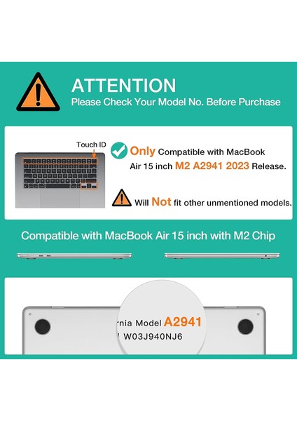 MacBook Air 15 Inç Kılıf Için Uyumlu 2023 Sürüm A2941 M2 Çip, Sıvı Retina Ekran ve Dokunmatik Kimlik, Koruyucu Plastik Sert Kılıf Kapak (Yurt Dışından) fiyatları
