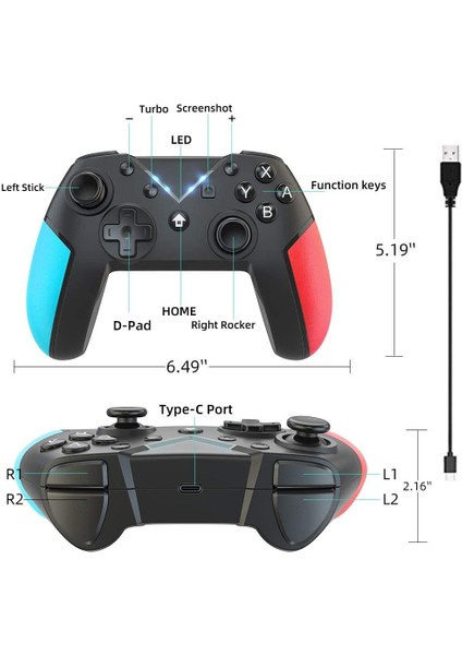 Anahtar Desteği Uyandırma, Ekran Görüntüsü ve Titreşim Işlevleriyle Uyumlu Kablosuz Pro Denetleyici Gamepad (Yurt Dışından)
