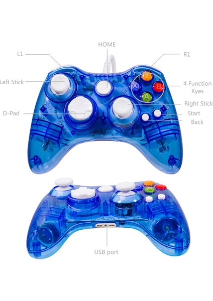Pro Oyun 6 Ft. Xbox 360 Için Uzun Kablolu Kumanda, Xbox 360 Denetleyicisi USB Gamepad Pc Microsoft Xbox 360/XBOX 360 Slim/windows 7 8 10 Oyunu Için Kablolu Joypad - Glow Mavi (Yurt Dışından)