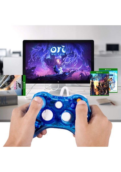 Pro Oyun 6 Ft. Xbox 360 Için Uzun Kablolu Kumanda, Xbox 360 Denetleyicisi USB Gamepad Pc Microsoft Xbox 360/XBOX 360 Slim/windows 7 8 10 Oyunu Için Kablolu Joypad - Glow Mavi (Yurt Dışından)